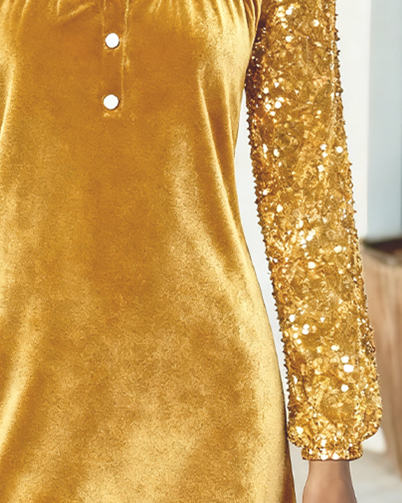 Karolina | Świąteczna Sukienka z Aksamitnym Blaskiem i Cekinowymi Rękawami