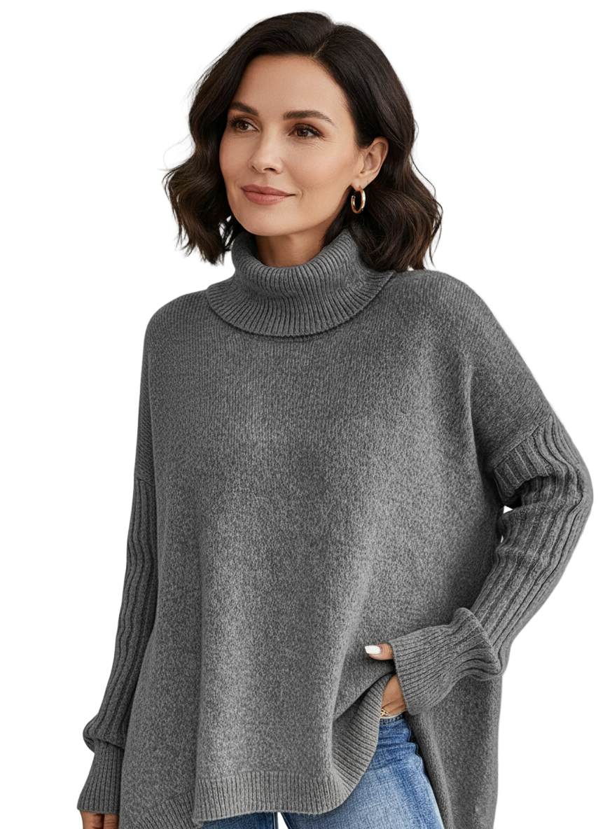 Helena | Elegancki długi sweter z kołnierzem
