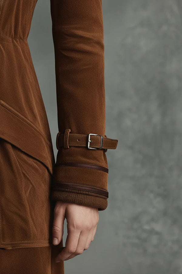 Ewelina | Długi zamszowy płaszcz z dwurzędowym zapięciem